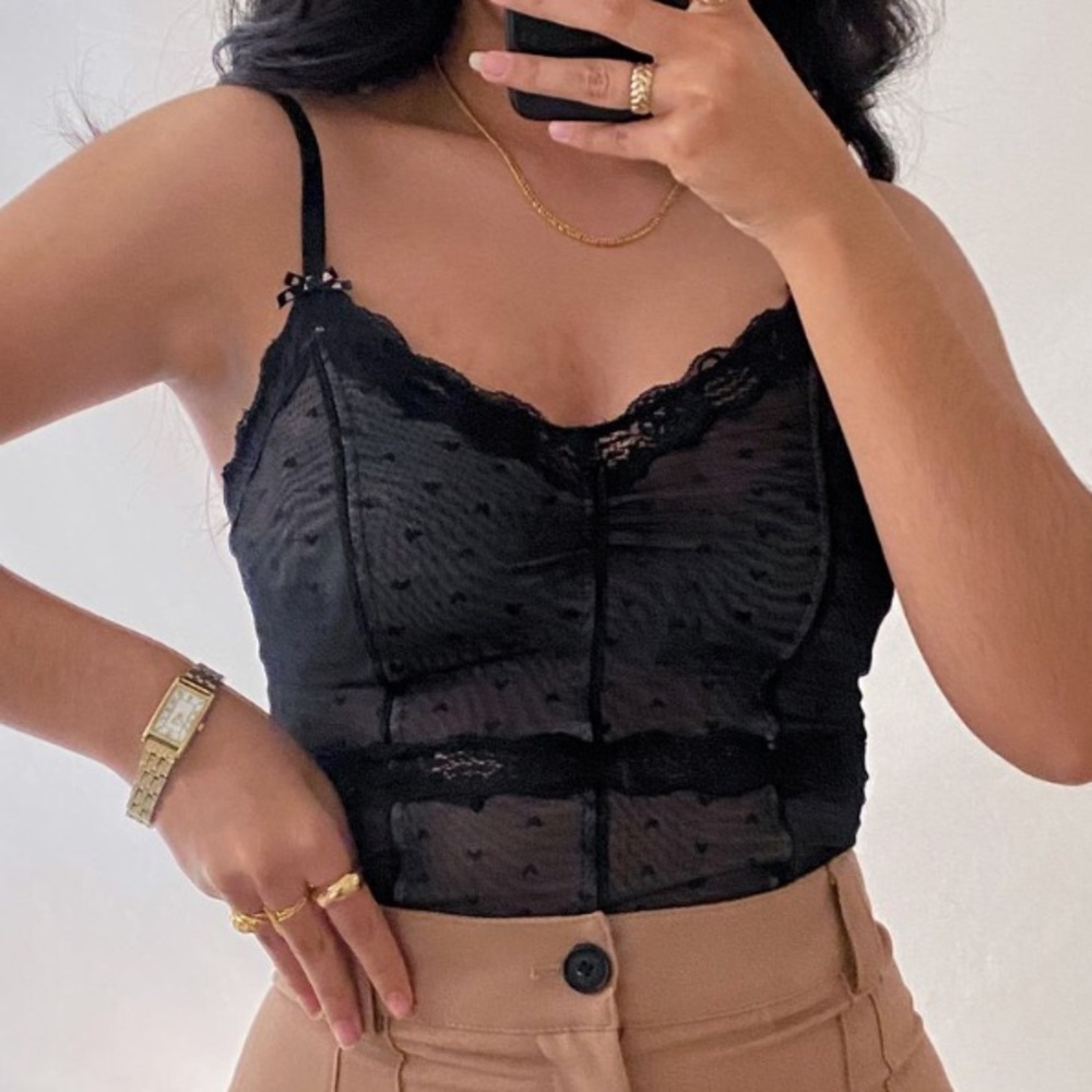 JLO black mesh top